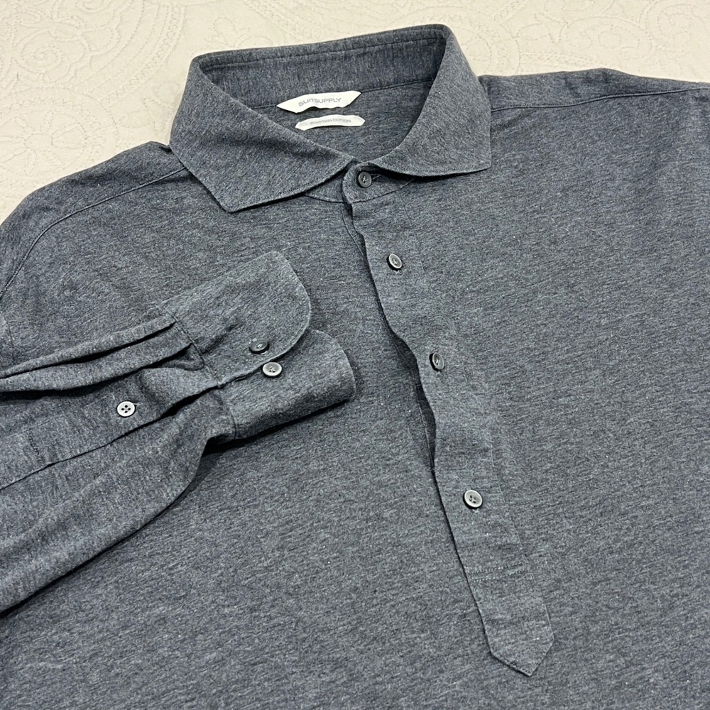 Suitsupply Mens Charcoal Grey Egyptian Cotton Polo Popover Extra Slim Fit 18